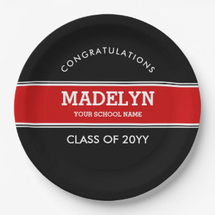 Black and Red Custom Graduation Paper Plate