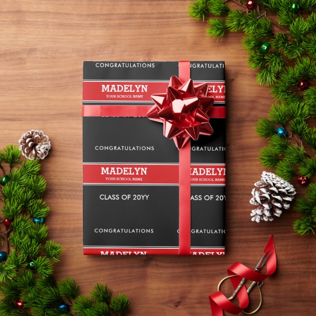 Black and Red Custom Graduation Wrapping Paper (Holiday Gift)