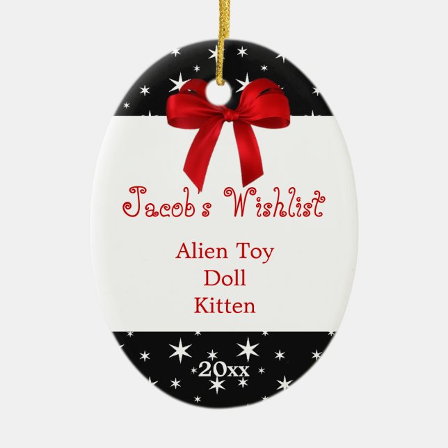 Black and Red Custom Wishlist Ornament (Front)