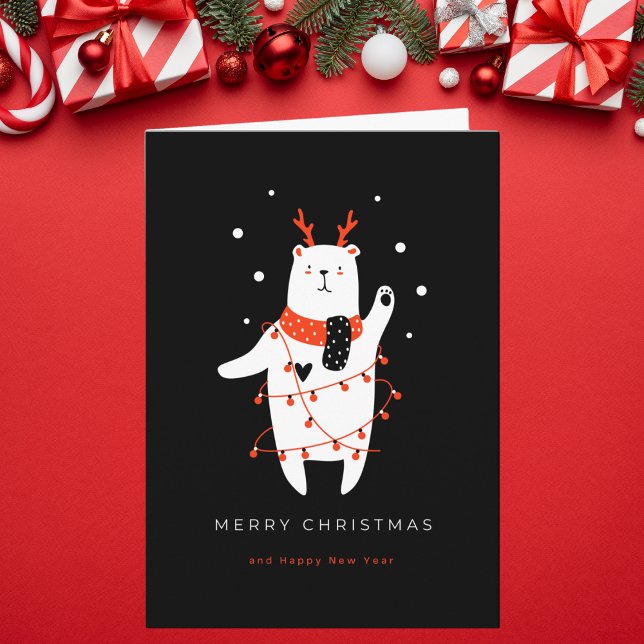 Black and Red Cute Bear Christmas Card (Creator Uploaded)