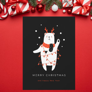 Black and Red Cute Bear Christmas Holiday Card