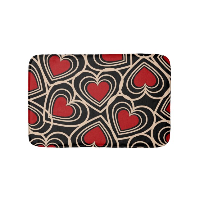 Black and Red Cute Simple Heart Pattern Bath Mat (Front)