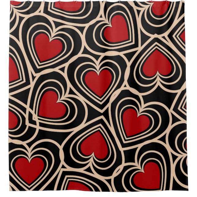 Black and Red Cute Simple Heart Pattern Shower Curtain (Front)