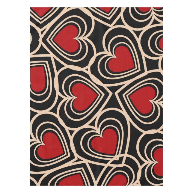 Black and Red Cute Simple Heart Pattern Tablecloth (Front)