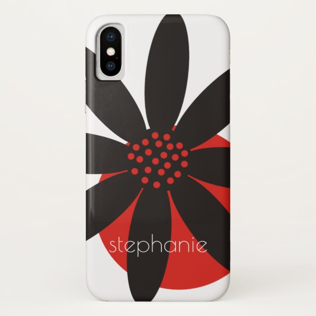 Black and red daisy flower and name floral Case-Mate iPhone case (Back)