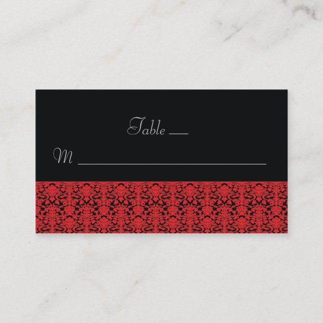 Black and Red Damask Place Cards (Front)