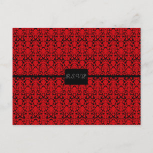 Black and Red Damask RSVP Invitation Postcard