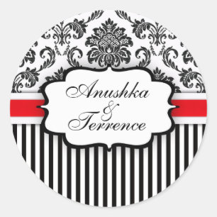 Black and Red Damask Stripe Wedding Sticker