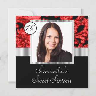 Black and red damask sweet sixteen invitation