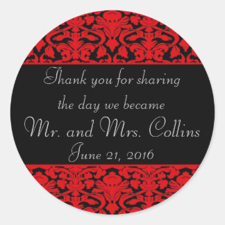 Black and Red Damask Thank You Stickers