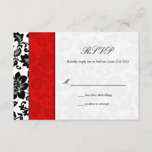 Black and Red Damask Wedding RSVP Card