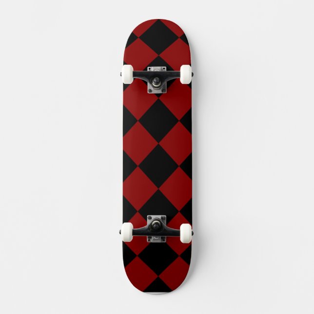 Black and Red Diamond Chequered Print Skateboard (Front)