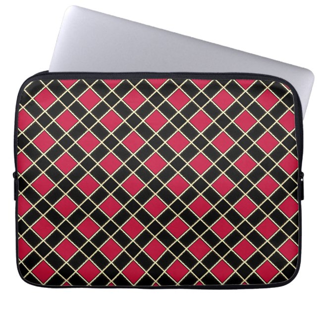 Black and Red Diamond Pattern Laptop Sleeve (Front)