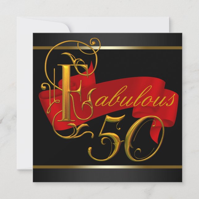 Black and Red Fabulous 50th Birthday Party Invitation (Front)