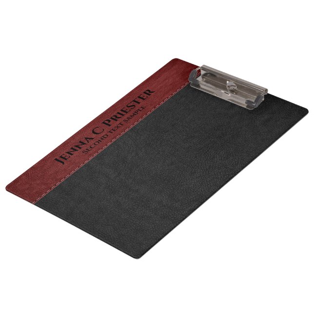Black And Red Faux Leather Texture Clipboard (Angled)