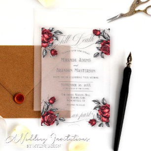 Black and Red Floral Acrylic Wedding Invitation