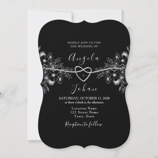 Black and Red Floral Boho Invitation (Front)