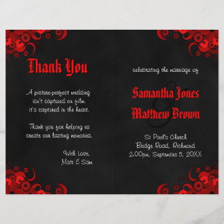 Black and Red Floral Goth Bi-Fold Wedding Program