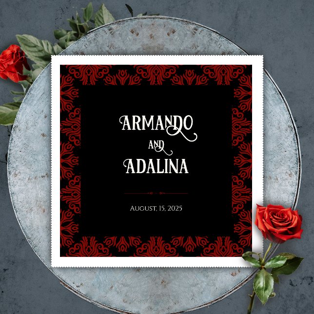 Black and Red Floral Gothic Dark Wedding Welcome Napkin (Black and Red Floral Gothic Dark Wedding Welcome Napkins)
