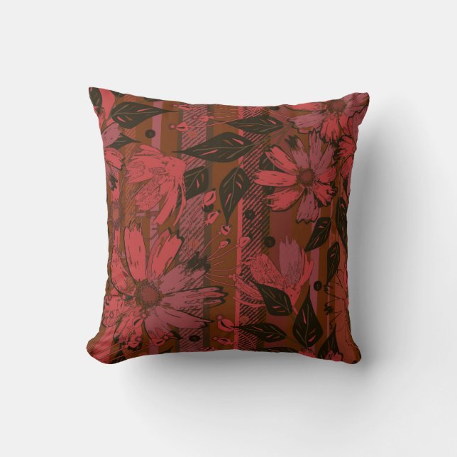 Black and red floral pattern. cushion (Front)