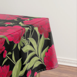 Black and red floral pattern tablecloth