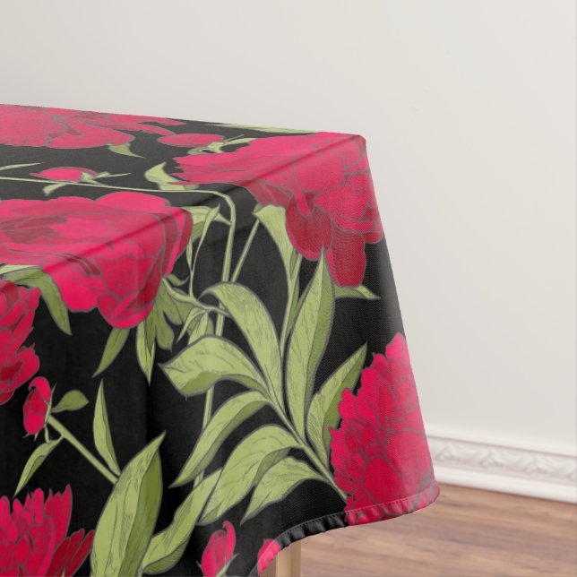 Black and red floral pattern tablecloth (In Situ)