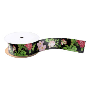 Black and Red Floral Satin Ribbon