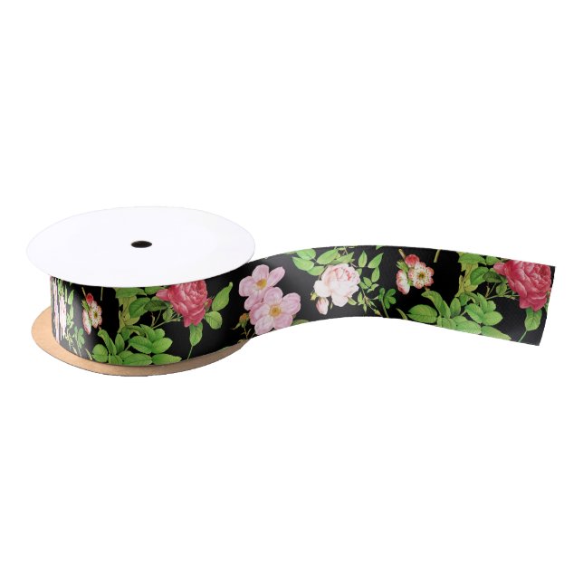 Black and Red Floral Satin Ribbon (Spool)