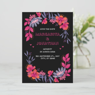 Black and Red Floral Wedding Invitation