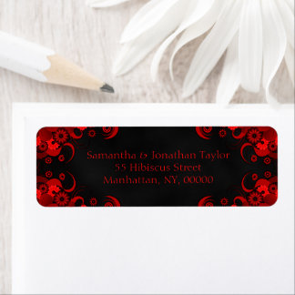 Black and Red Floral Wedding Return Address Labels