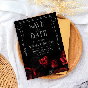 Black and Red Floral Wedding Save the Date Card