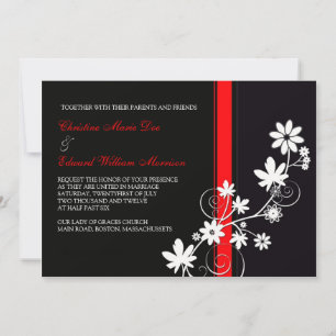 Black and Red Flower Wedding Invitation