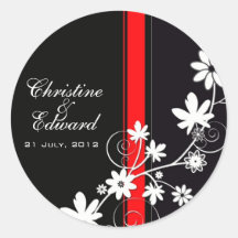 Black and Red Flower Wedding Sticker