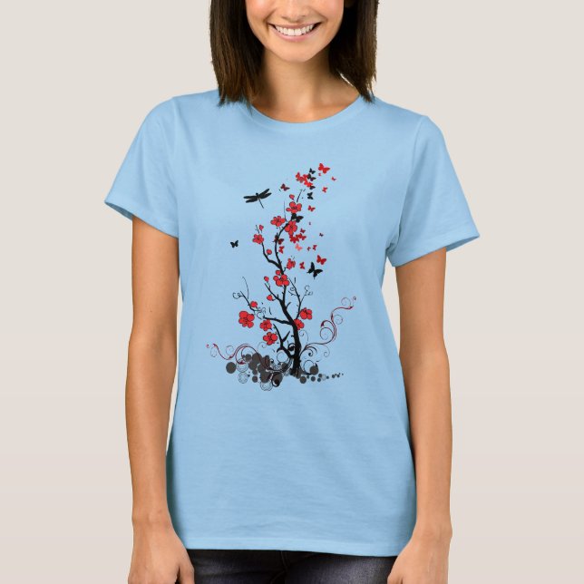 Black and Red Flowers T-Shirt (Front)