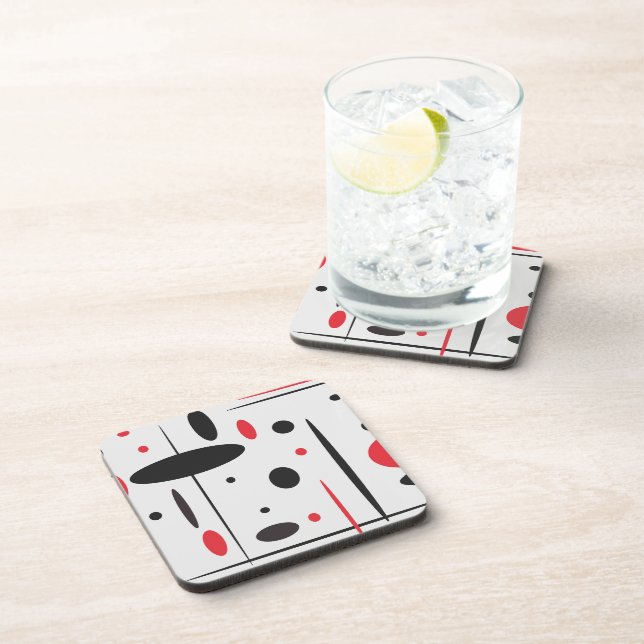 Black and Red Geometric Drink Coaster (Right Side)
