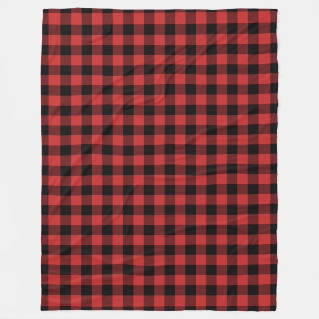 Black and Red Gingham Pattern Chequered Fleece Blanket (Front)