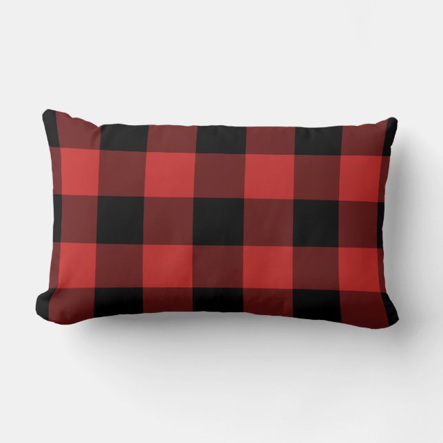 Black and Red Gingham Pattern Chequered Lumbar Cushion (Front)