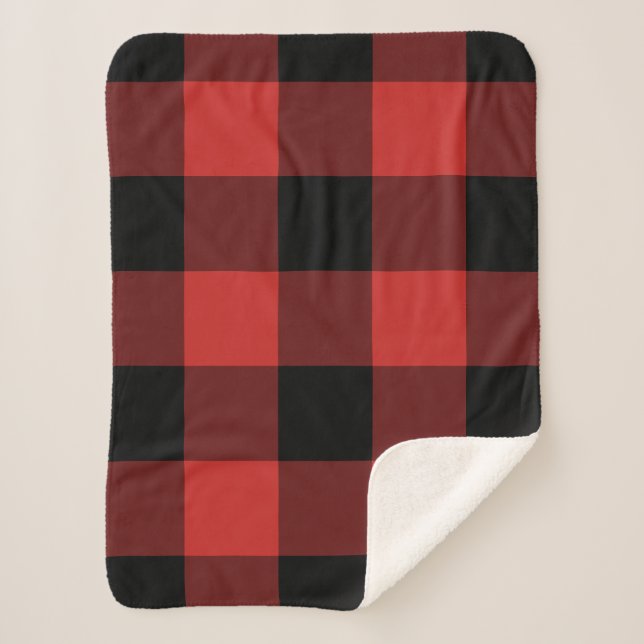 Black and Red Gingham Pattern Sherpa Blanket (Front)