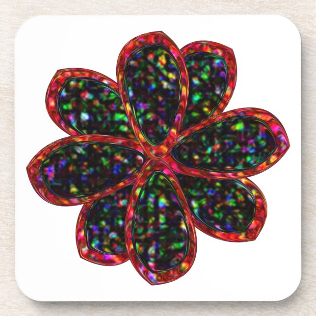 Black and Red Glitter Flower Coasters (Front)