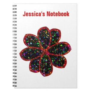 Black and Red Glitter Flower Customisable Notebook