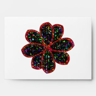 Black and Red Glitter Flower Envelope