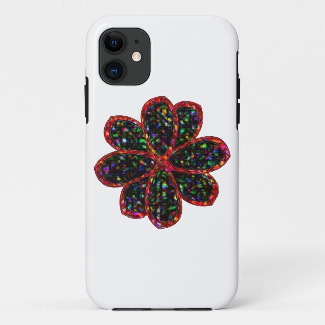 Black and Red Glitter Flower iPhone Case (Back)