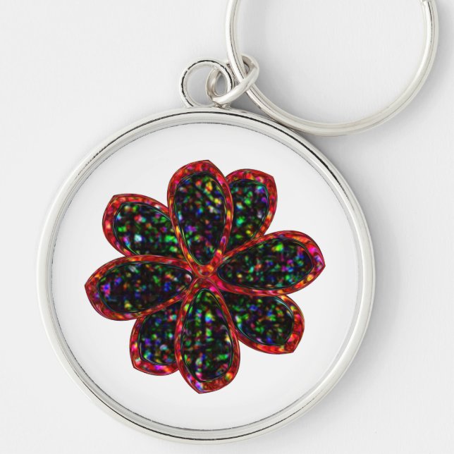Black and Red Glitter Flower Keychain (Front)