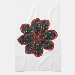 Black and Red Glitter Flower Kitchen Towel