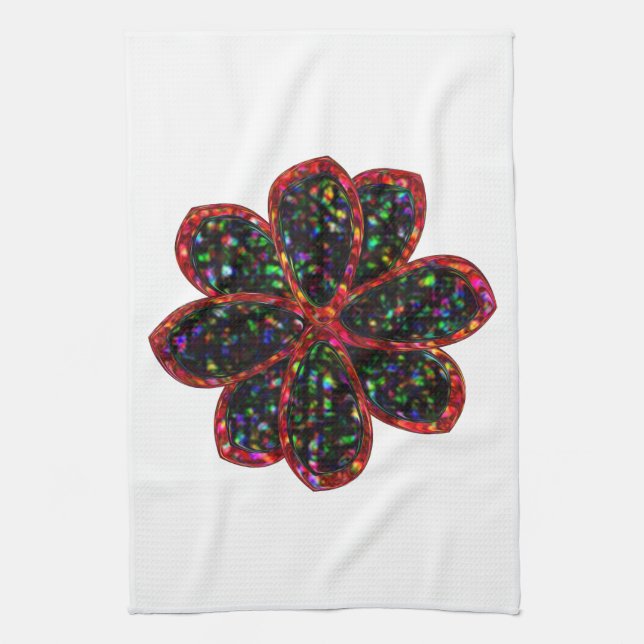 Black and Red Glitter Flower Kitchen Towel (Vertical)