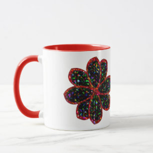 Black and Red Glitter Flower Mug