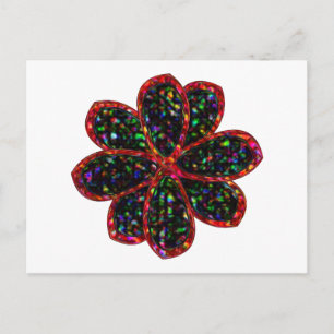Black and Red Glitter Flower Postcard