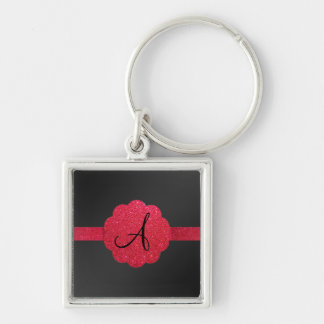 Black and red glitter monogram key ring