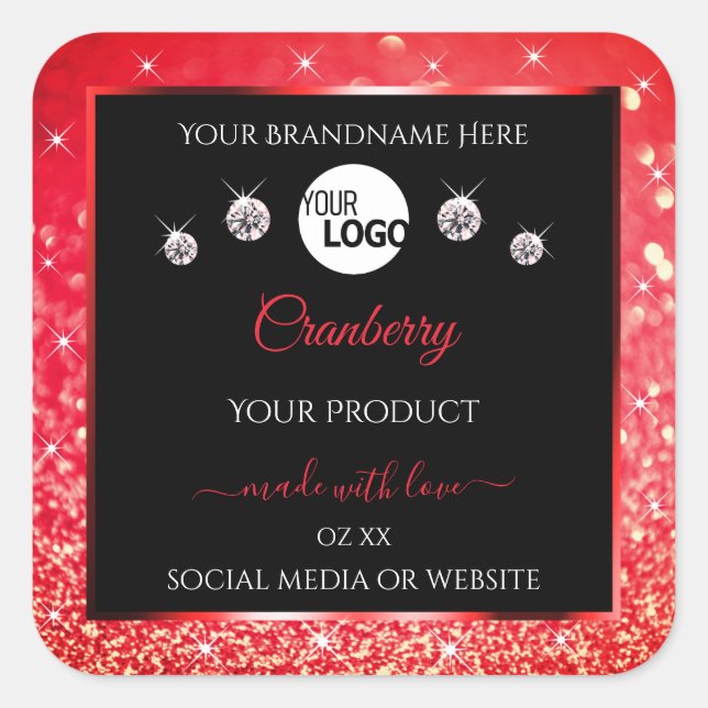 Black and Red Glitter Product Labels Logo Diamonds (Front)