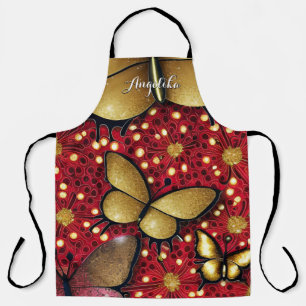 Black and Red Gold Glitters Butterflies Custom Apron